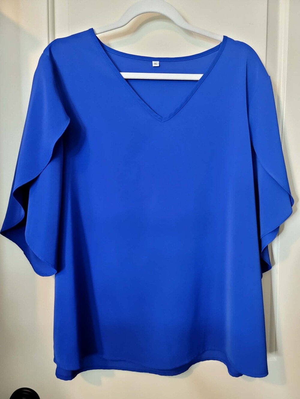 Womens Blue Blouse Sheer Vneck XL